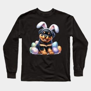 Puppy Rottweiler Bunny Ears Easter Eggs Happy Easter Day Long Sleeve T-Shirt